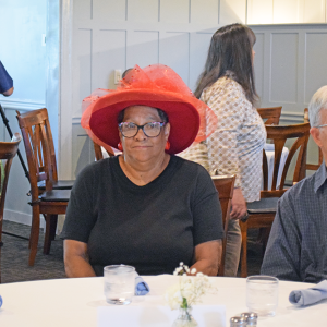 Janice Rogers with her hat for the hat contest. 