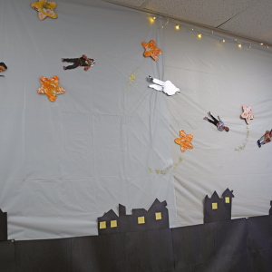 Students flying through Neverland in the Disney section. 