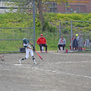 A player hits the ball. 