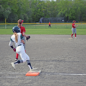 A player gets to first base. 