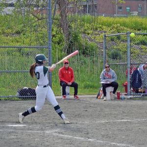 A player hits the ball. 