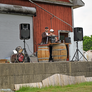 The DJ performs for the crowd. 