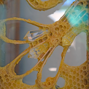 A piece where the bees built around some crystals. 