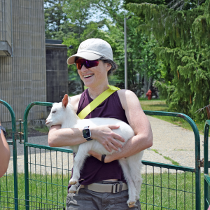 Bethany holding the baby goat. 
