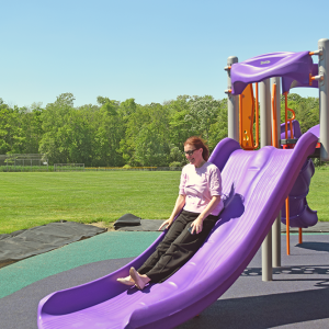 Audra Thomas tries out the slide. 