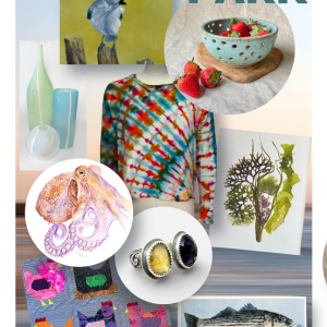 This postcard shows an assortment of art and crafts that artisans will be offering this Saturday, July 11th at Bicentennial Park.