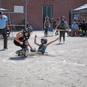 A cloud of dust as a player scores a run. 