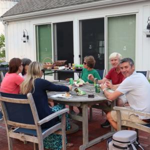 A group enjoys their meal. 