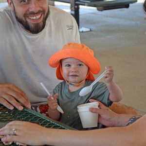 A.J. beat the heat with some ice cream. 