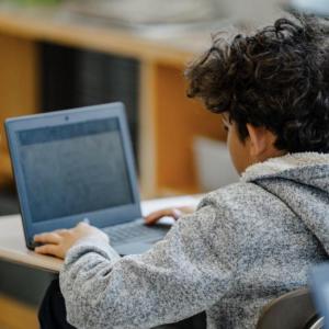 A child at their computer for the MCAS. Source: DESE