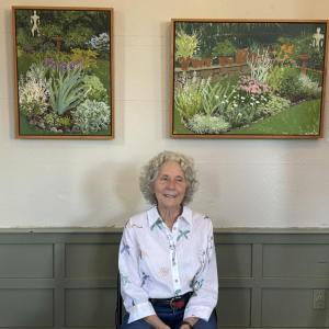 Pamela Hoss poses with a couple of her pieces. Photos by Kat Sheridan