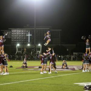 The Bishop Stang cheerleaders performed at halftime. 