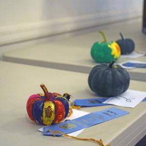 The kids' pumpkin crafts. 