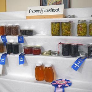 The preserves and honey on display. 