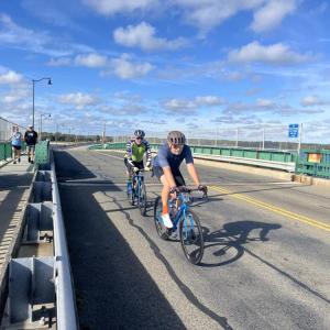 Cyclists passing through Dartmouth were on the 100-mile route. 