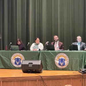 Town Moderator Melissa Haskell, Town Clerk Sarah Haskell Arruda, Town Administrator Cody Haddad and Director of Budget and Finance Gary Carreiro. Photo by Kat Sheridan