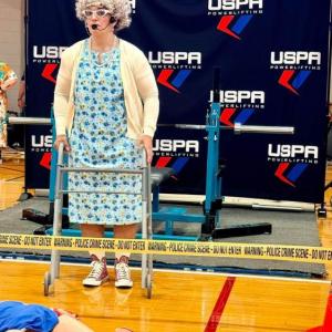 Liz Pothel-Pereira dressed as a grandma. Source: Michael Dozier