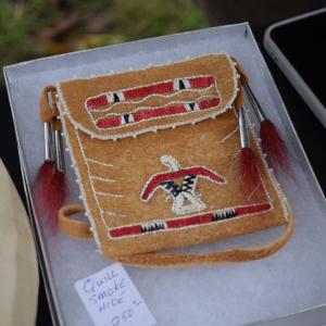 A quill smoke hide bag by Yolandi Smith and Venus Reels. 