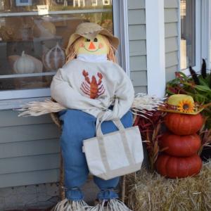 A scarecrow in a lobster sweater from Treasures and Co. 