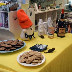 A shop set up to welcome guests with sips. 
