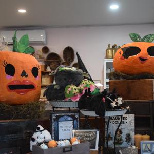 Scarecrows set up inside Strawberry Moon. 
