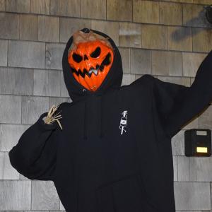 A scary jack o' lantern outside The Sail Loft. 