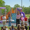 Audra Thomas cuts the ribbon with (right to left) Lenox Porta from kindergarten, Zoe Francis from first grade, Josie Oliver from second grade, Lillian Cabral from third grade, Atticus Folger from fourth grade and Mila DeBarros from fifth grade. Photos by Kat Sheridan.